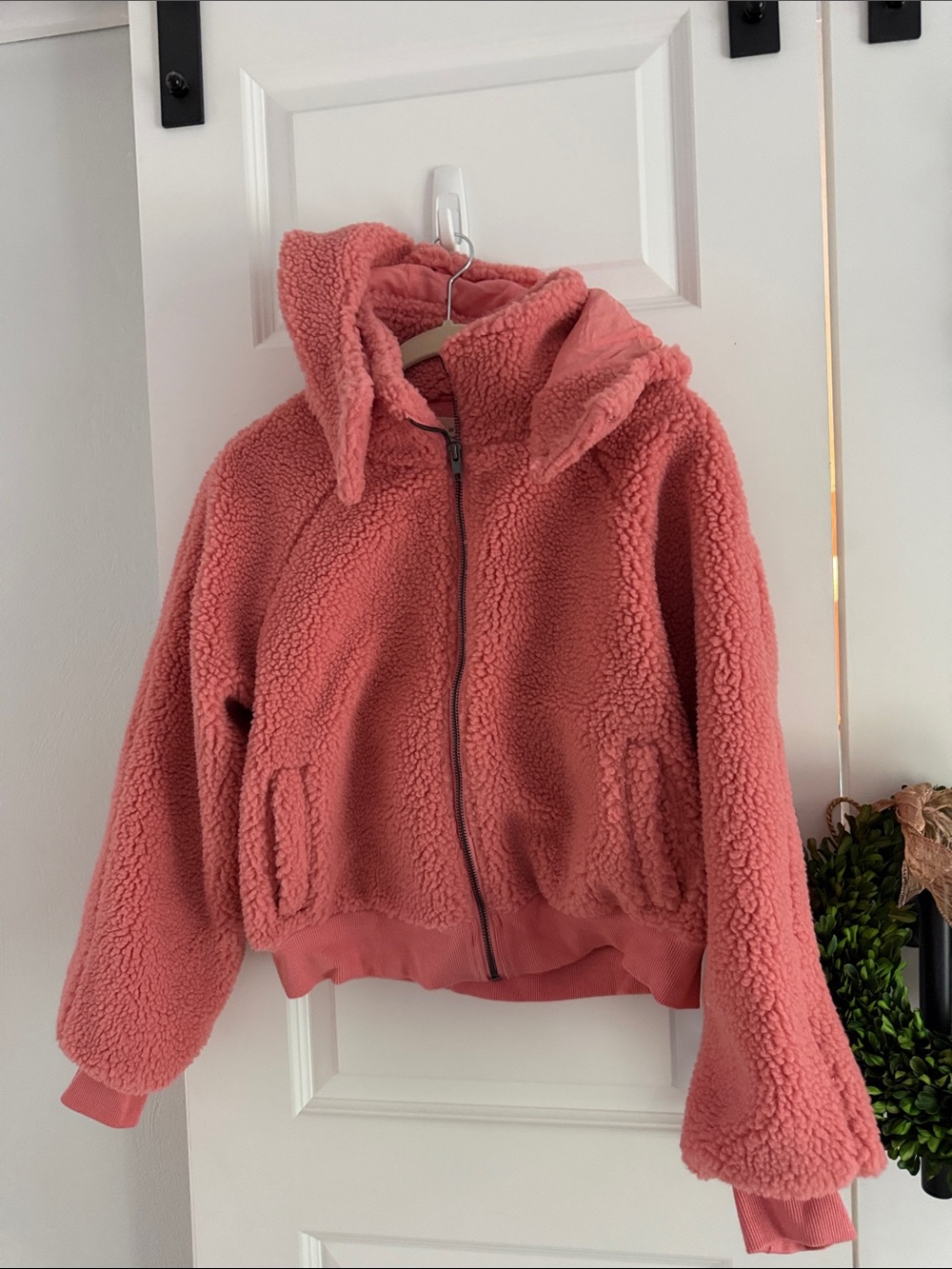 Anthro Saltwater Luxe Cozy Coral Sherpa Zip-Up Hoodie jacket